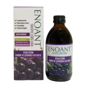 "Enoant Siyah Üzüm Kabuk ve Çekirdek Ekstraktı, antioksidan bakımından zengin, doğal takviye edici gıda."
