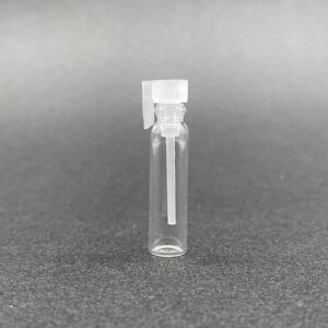 1 mL şeffaf cam vial, flip-top kapaklı, ince pipetli numune şişesi.